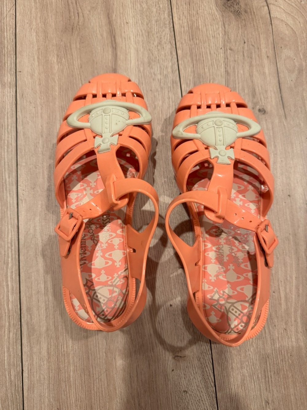 Vivienne Westwood x Melissa Orange Jelly Sandals with Cream Logo